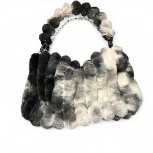 Black & Gray Faux Fur Women's Bag